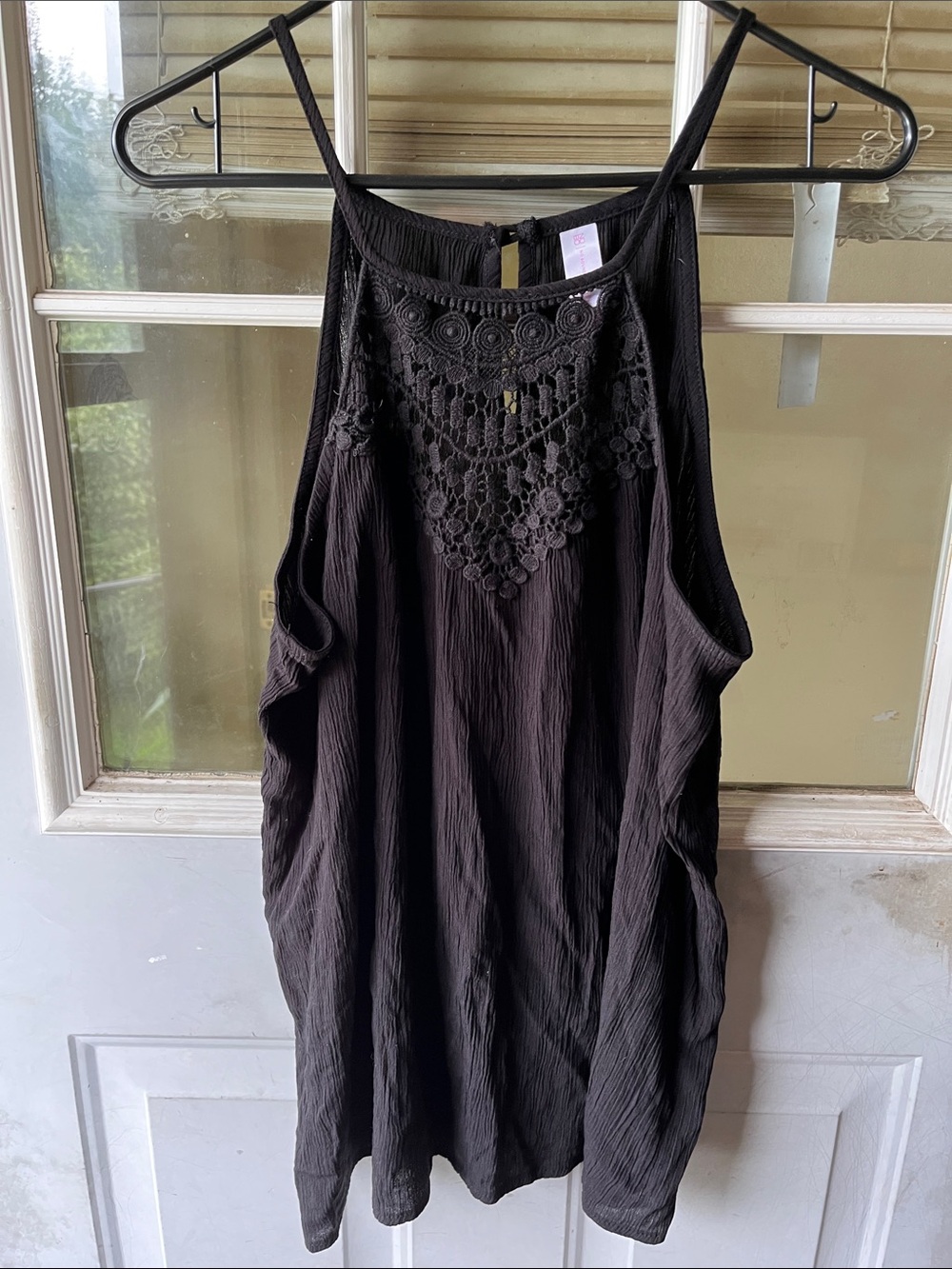 No Boundaries Black Crochet Yoke Halter Camisole
